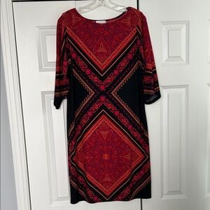 London Times Shades of Red and Black 3/4 Length  Sleeve Dress